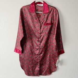 Intimate Essentials Paisley Print Burgundy Satin Long Sleeve Nightgown Small NEW
